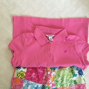 Lilly Pulitzer Pink Polo Shirt with Short Sleeves and Soft Fabric